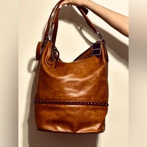 Luxurious Tan Hobo Bag with Stud Detailing